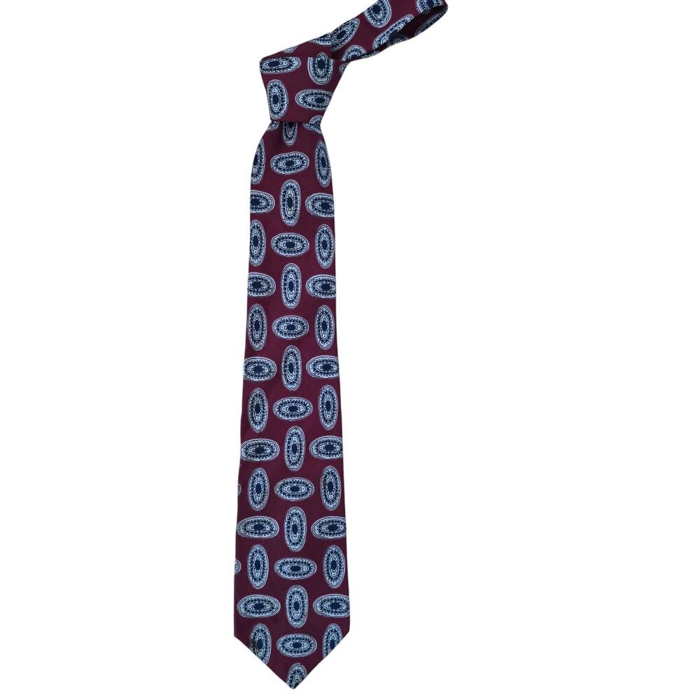 Lanvin Mens Necktie Pure Silk Burgundy Red Paisley 3.75" Retro - Picture 3 of 5